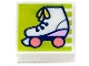 Part No: 3070pb238  Name: Tile 1 x 1 with Roller Skate with Yellow Laces, Bright Pink Heel, and Coral Wheels on Lime Background with Stripes Pattern