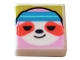 Part No: 3070pb251  Name: Tile 1 x 1 with Bright Pink Sloth Head with Coral Spots and Dark Azure Headband on Yellow Background Pattern