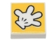 Part No: 3070pb263  Name: Tile 1 x 1 with White Open Glove with Black Outline on Yellow Background Pattern