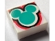Part No: 3070pb265  Name: Tile 1 x 1 with Dark Turquoise Mickey Mouse Head Silhouette with Black, Red and Bright Pink Outline Pattern