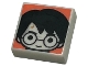 Lot ID: 388509866  Part No: 3070pb289  Name: Tile 1 x 1 with Male Head with Smile, Black Eyebrows, Glasses, and Hair, and Medium Nougat Lightning Bolt Scar on Coral Background Pattern (HP Harry Potter)
