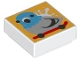 Part No: 3070pb322  Name: Tile 1 x 1 with Light Bluish Gray and Dark Azure Pooping Pigeon on Red Skateboard on Bright Light Orange Background Pattern