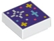 Part No: 3070pb326  Name: Tile 1 x 1 with Pixelated Coral, Medium Azure, White, and Yellow Stars and Dots on Dark Purple Background Pattern