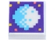 Part No: 3070pb327  Name: Tile 1 x 1 with Pixelated Medium Azure and White Moon, Coral and Yellow Dots on Dark Purple Background Pattern