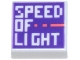 Part No: 3070pb329  Name: Tile 1 x 1 with Pixelated 'SPEED OF LIGHT' and Coral Broken Line on Dark Purple Background Pattern