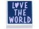 Part No: 3070pb334  Name: Tile 1 x 1 with Lavender 'LOVE THE WORLD' with Heart on Dark Blue Background Pattern