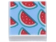 Part No: 3070pb339  Name: Tile 1 x 1 with Red Watermelon Slices with Bright Pink Seeds and Dark Turquoise Rinds on Bright Light Blue Background Pattern