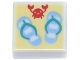 Part No: 3070pb340  Name: Tile 1 x 1 with Bright Light Blue and Dark Turquoise Sandals and Red Crab on Bright Light Yellow Background Pattern
