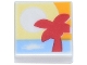 Part No: 3070pb341  Name: Tile 1 x 1 with Bright Light Yellow and Orange Sunset, Bright Light Blue Water, and Red Palm Tree Pattern