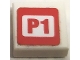 Part No: 3070pb348L  Name: Tile 1 x 1 with 'P1' in Red Square Pattern Model Left Side (Sticker) - Set 75872