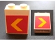 Part No: 3245bpb09  Name: Brick 1 x 2 x 2 with Inside Axle Holder with Yellow Chevron on Red Background Pattern on Both Sides (Stickers) - Set 1255