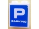 Part No: 3245bpb32  Name: Brick 1 x 2 x 2 with Inside Axle Holder with Capital Letter P and 'PARKING' on Blue Background Pattern (Sticker) - Set 3832