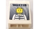 Part No: 3245bpb37  Name: Brick 1 x 2 x 2 with Inside Axle Holder with 'WANTED' and Jail Prisoner Minifigure Pattern (Sticker) - Set 7288