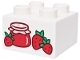 Part No: 3437pb157  Name: Duplo, Brick 2 x 2 with Red and Bright Green Strawberries and Jam Jar Pattern