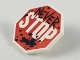 Part No: 34684pb01  Name: Minifigure, Shield Octagonal  with Stop Sign, Black 'NEVER' and Splotches Pattern