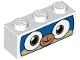 Part No: 3622pb084  Name: Brick 1 x 3 with Dog Face Wide Eyes, Blue and Tan Face, and White Mask Pattern (Dalmatian Puppycorn)