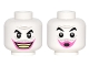 Part No: 3626cpb1518  Name: Minifigure, Head Dual Sided Black Eyebrows, Light Bluish Gray Wrinkles and Moustache, Dark Pink Lips, Open Mouth Smile with Teeth / Pursed Lips Pattern (The Joker) - Hollow Stud