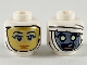 Part No: 3626cpb2465  Name: Minifigure, Head Dual Sided Female, Gold Face with Dark Blue Eyes and Red Lips / Sand Blue Face with Yellow Eyes and Open Mouth Pattern - Hollow Stud