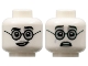 Part No: 3626cpb3105  Name: Minifigure, Head Dual Sided Female, Black Eyebrows and Glasses, Light Bluish Gray Lips, Lopsided Grin / Sad with Tear Pattern - Hollow Stud