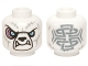 Part No: 3626pb1295  Name: Minifigure, Head Alien Chima Bear with Black Nose, Bright Light Blue Eyes, Light Bluish Gray Fur, Medium Lavender Sinews, Lower Fangs, and Sand Blue Tribal Markings Pattern