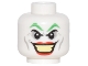 Part No: 3626pb1487  Name: Minifigure, Head Green Eyebrows, Light Bluish Gray Eye Shadow, Cheek Lines and Dimples, Red Lips, Large Open Mouth Smile with Bright Light Yellow Teeth Pattern