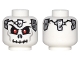 Part No: 3626pb1677  Name: Minifigure, Head Skull Red Eyes, Black Cracks, Silver Metal Plates, Light Bluish Gray Cheek Lines, Evil Grin Pattern