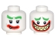 Part No: 3626pb1775  Name: Minifigure, Head Dual Sided Bushy Green Eyebrows, Thick Red Lips, Bright Light Yellow Sharp Teeth, Grin / Wide Open Mouth Smile Pattern (The Joker)