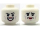 Part No: 3626pb2040  Name: Minifigure, Head Dual Sided Black Eyebrows, Lavender Cheek Lines, Red Lipstick, Wide Grin / Worried Pattern