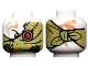 Part No: 3626pb2206  Name: Minifigure, Head Alien Ninjago Red Eye Fan Left, Olive Green Bandana Wrap, Knot on Back Pattern