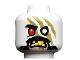 Part No: 3626pb2209  Name: Minifigure, Head Alien Ninjago Red Eye Right, Olive Green Stripes, Moustache, Yellow Teeth Pattern