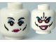 Part No: 3626pb2834  Name: Minifigure, Head Dual Sided Female, Black Eyebrows and Cheek Lines, Magenta Lips, Medium Blue Eye Shadow / Evil Open Mouth Grin and Red Eyes Pattern