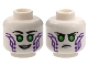 Part No: 3626pb3050  Name: Minifigure, Head Dual Sided Alien Robot Female with Black Eyebrows, Single Eyelashes, Bright Green Eyes, Silver Lips, Dark Purple Circuitry, Open Mouth Smile / Angry Frown Pattern