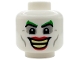 Part No: 3626pb3447  Name: Minifigure, Head Green Eyebrows, Red Lips, Light Bluish Gray Eye Shadow and Cheek Lines, Open Mouth Smile with Bright Light Yellow Teeth Parted Pattern (The Joker)