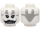 Part No: 3626pb3567  Name: Minifigure, Head Alien Black Eyebrows, Dark Bluish Gray Eye Shadow, Dark Silver Vocabulator, Light Bluish Gray Tattoos Pattern