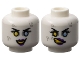Part No: 3626pb3642  Name: Minifigure, Head Dual Sided Female Black Eyebrows, Eyelashes, Yellow Right Eye, Bright Light Blue Left Eye, Light Bluish Gray Eye Shadow and Spots, Dark Purple Lips, Open Mouth Smile with Teeth / Lopsided Scowl Pattern