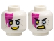 Part No: 3626pb3669  Name: Minifigure, Head Dual Sided Black Eyebrows, Magenta Marking, Light Bluish Gray Spots, Bright Light Blue Eye Left, Yellow Eye Right and Teeth, Smile / Scowl Pattern