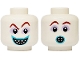 Part No: 3626pb3715  Name: Minifigure, Head Dual Sided Alien Dark Red Eyebrows, Lavender Sunken Eyes, Medium Azure Lips, Grin with Pointed Teeth / Surprised Open Mouth Pattern