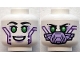 Part No: 3626pb3809  Name: Minifigure, Head Dual Sided Alien Female Robot with Black Eyebrows, Single Eyelashes, Bright Green Eyes, Lavender Eye Shadow and Lips, Dark Purple Circuitry, Open Mouth Smile / Face Mask Pattern