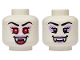 Part No: 3626pb3916  Name: Minifigure, Head Dual Sided Alien Female Vampire with Black Eyebrows, Lavender Eye Shadow, Medium Lavender Lips, Fangs, Grin / Red Eyes, Bright Pink Eye Shadow, Open Mouth Smile with Tongue Pattern