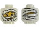 Part No: 3626pb3980  Name: Minifigure, Head Mummy Wrappings with Dark Bluish Gray Outline over Yellow Face with Black Eyebrows and Grin Pattern (BAM)