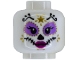 Part No: 3626pb4001  Name: Minifigure, Head Alien Female La Catrina with Black Eyebrows, Triangular Nose, Stitched Mouth, Medium Lavender Eye Shadow, Magenta Lips, Gold Face Paint with Star Pattern (BAM)