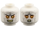Part No: 3626pb4038  Name: Minifigure, Head Dual Sided Light Bluish Gray Wrinkles, Black Eyebrows, Medium Nougat Eye Shadow, Bright Light Orange Eyes, Bright Light Yellow Teeth, Evil Grin / Scared Pattern
