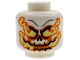 Part No: 3626pb4048  Name: Minifigure, Head Alien Skull with Orange and Bright Light Yellow Flames, Dark Bluish Gray Forehead Lines, Black Mouth and Nose Pattern