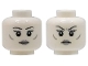 Part No: 3626pb4055  Name: Minifigure, Head Dual Sided Female Dark Bluish Gray Eyebrows and Eyelashes, Light Bluish Gray Cheek Lines, Silver Lips, Neutral / Frown with Raised Eyebrows Pattern