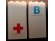 Part No: 3755pb10  Name: Brick 1 x 3 x 5 with Blue Letter B and Red Cross Pattern (Stickers) - Set 231-1