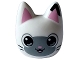 Part No: 3862pb01  Name: Mini Doll, Head, Modified Cat Narrow with Bright Pink Ears, Nose and Tongue, Dark Bluish Gray Face, Black Eyes and Whiskers Pattern