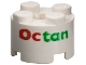 Part No: 3941pb01  Name: Brick, Round 2 x 2 with Axle Hole with Red and Green 'Octan' Pattern