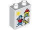 Part No: 4066pb605  Name: Duplo, Brick 1 x 2 x 2 with Sun, House, Boy and Dog Pattern