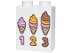 Part No: 4066pb889  Name: Duplo, Brick 1 x 2 x 2 with Numbers 1, 2, 3, Tan Ice Cream Cones, Bright Pink, Bright Light Orange and Medium Nougat Soft Serve Swirls Pattern