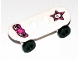 Part No: 42511c01pb07  Name: Minifigure, Utensil Skateboard Deck with Black and Dark Pink Winged Heart and Star with Skull Pattern with Black Wheels (42511pb07 / 2496)